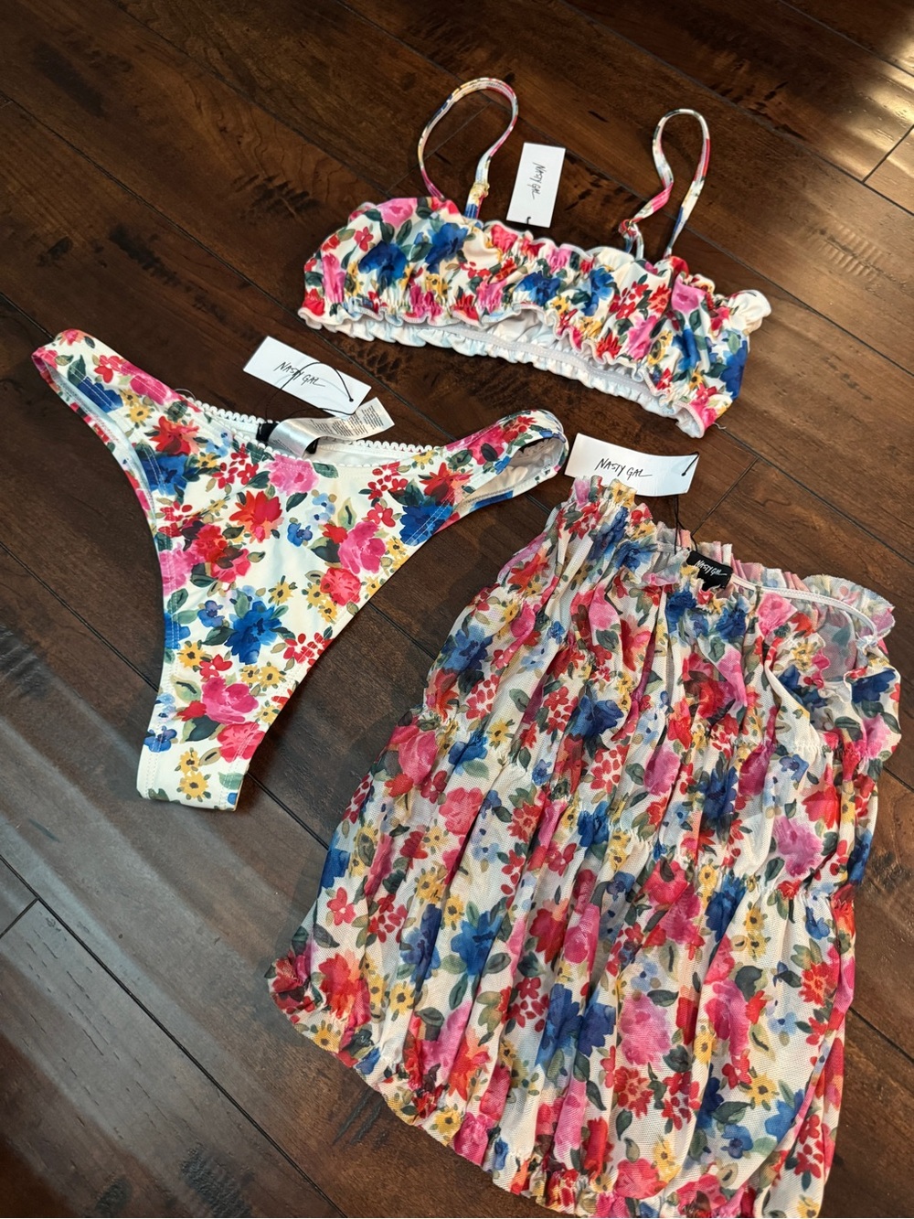 Floral Girls' 3-Piece Swim Set - Pink/Blue/Yellow
